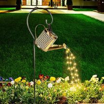 Solar-led-gießkanne Mit Laterne – Wasserdichtes, Hohles Design, Dekorative Retro-metall-gartentischplatte, Für Terrasse, Hof Und Weg Mit Ständer