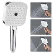 Derw Max - Quadratischer Brausekopf, 3-strahl-handbrause, Leicht Zu Reinigen – Chrom + Weiß