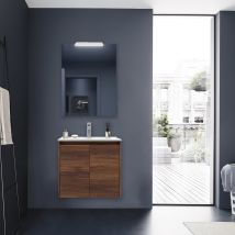 Caesaroo - Meuble De Salle De Bain Suspendu 60 Cm En Bois De Noyer Maya Avec Deux Portes Et Lavabo - Nova - 60 Cm Standard