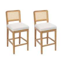 Juego De 2 Taburetes De Bar Tapizados En Chenilla Con Estructura De Madera Rusitc Taburetes Altos Para El Hogar Bar Cocina, Blanco, Chairus