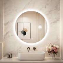 60cm Specchio Bagno Con Luce Led Rotondo Con Antiappannamento Dimmerabile 3 Colori Luce Memoria