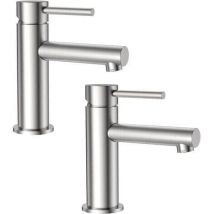 Cecipa - 2x Grifo De Lavabo Cepillado - Mezclador Monomando De Lavabo Para Agua Fría Y Caliente
