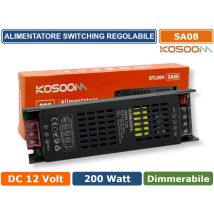 Kosoom Sa08 Alimentatore Trasformatore Slim Metallico Stabilizzato Switching Dimmerabile 220v-12v 16.6a 200 Watt Colore Nero Ip20