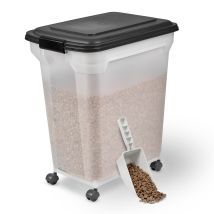 Contenedor Pienso Con Ruedas, 45l/15kg, Negro, Contenedor Comida Perro, Pienso Gatos, Hermética, Para Mascotas, Transparente, Pet Food Container, Dog 