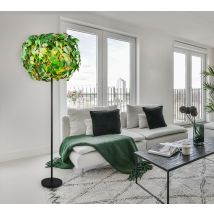 Stehlampe Wohnzimme Rl Euchte Schlafzimme Rl Ampe Beistelllampe Stehleuchte, Metall Kunststoff Schwarz Grün Blätter-design, 3 Flammig E14, H 180 Cm