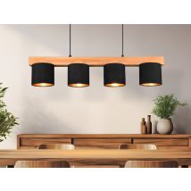 Pendelleuchte Cameron Holzbalken 4-flammig Stoffschirme Schwarz Gold, B: 75cm