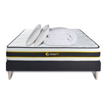 Sleepfit - Pack Prêt À Dormir 140x190 Matelas Flexy + Sommier Kit Noir + 2 Oreillers Mémoire De Forme 60x40cm + Couette Percale 240x220 C