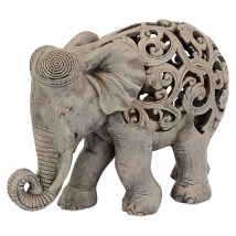 Design Toscano Anjan L'Elefante Arredo In Stile Indiano Jali Statua Animale, Poliresina, Pietra Marrone, 30,5 Cm