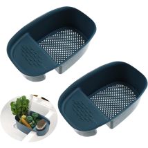 Multifunctional Hanging Filtering Chef Basket - Kitchen Sink Filter Sink Trash Cans Vegetables Non-slip Sponge Holder Drainer Soap Brush (blue, Set Of
