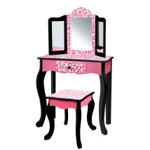 Teamson Kids - Fantasy Fields Kinder Schminktisch Mit Spiegel Und Hocker Rosa/schwarz Td-11670a