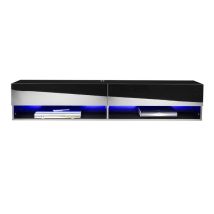 Mmt Furniture Designs Ltd - Modern Black Gloss And Matt Floating Wall Mounted Tv Cabinet With Led Lights 140cm Wide X 29cm Deep X 29cm Tall - Black