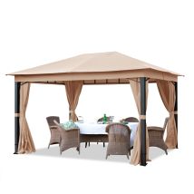 Gartenpavillon 3x4m Alu Premium Ca. 220g/m² Dachplane Wasserdicht Pavillon - 4 Seitenteile Gartenzelt Taupe Ca. 9x9 Cm Profil