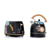 Pack Brottoaster Caprizze Kaito Mit Doppeltem Extrabreitem Schlitz Und Kessel Nara Mattschwarz Mit Retro-vintage-blumendesign