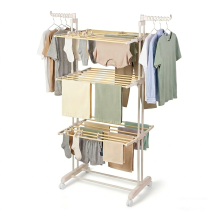 Todeco Étendoir À Linge Intérieur 3 Niveaux, Tubes Effet Bois Avec Ailes Pivotantes, Châssis Ivoire Latte, Harmony Collection