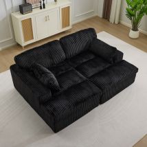 Canape Lit Double En Velours Cotele Style Lounge Noir