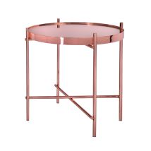 Womo-design Mesa De Centro Ø43x45 Cm Cobre Con Tapa De Cristal Insertada Y Marco De Metal Tablero Redondo Decorativa Mesita Auxiliar Elegante Robusta 