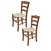T M C S - Tommychairs 2 Sillas Cuore En Haya Color Nuez Claro, Asiento Polipiel Marfil