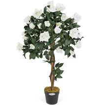 Christow – 90cm Artificial Rose Tree – Cream Flowers – UV-Protected Leaves – Decorative Moss Pot