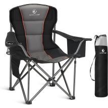 Campingstuhl Faltbar Klappstuhl Bis 200kg Gepolstert Mit Getränkehaltern Angelstuhl Mit Armlehnen Outdoorstuhl Grau+schwarz - Alpha Camp