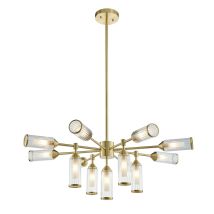 Merano Trieste Plafonnier Suspendu Multi-bras, Plaque En Laiton Satiné, Transparent, Verre Dépoli