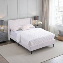 SlumberWorx – Dereham King Bed Frame – Ivory Cord Fabric – Winged Headboard – Stylish Design – Easy Assembly