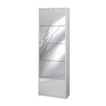 Sarmog - Platzsparendes Schmales Schuhregal Mit Fünf Verspiegelten Türen In Ash White 63x29x H190 Cm