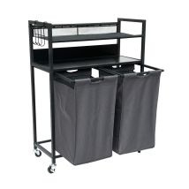 Wäschekorb 2 Fächer Mit Ablagen Schwarz Metall 96501 Wäschesammler Wäschewagen Mit Rollen Wäschebox Wäschekorb Wäschesack Modern - Dandibo
