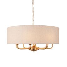 Sospensione 8 Luci Ottone Vintage Paralume Lino E14
