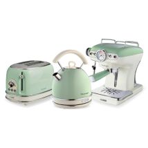 Arpk17 Retro Style Dome Kettle, 2 Slice Toaster And Espresso Machine Set, Vintage Design, Green - Ariete
