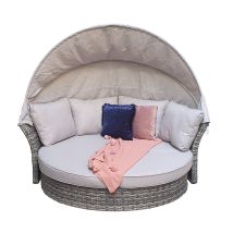 Lily Wicker Garden Day Bed Sun Lounger Chair Sofa Canopy Shelter Grey - Signature Weave