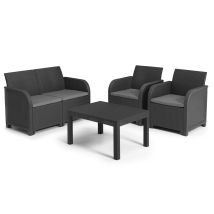 Les Tendances - Keter Conjunto De Jardín Sanremo Con Dos Sillones Y Sofá De 2 Plazas Con Mesa Auxiliar, Resina Imitación Ratán Trenzado.