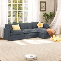 Sofá Esquinero De 4 Plazas Bealife Sofá Modular De Pana Marco De Madera Y Metal Con Cojines De Asiento De Doble Capa Reposapiés Ajustable Y 2 