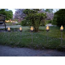 LED-Solar-Fackel Olympus – Edelstahl – 6er Set – Bernstein-LED – 40 x 6 cm – Gartenbeleuchtung