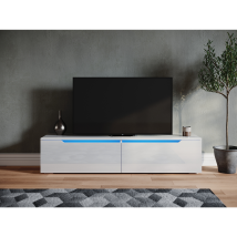 Sirhona Tv Board Möbel Hängend Tv Schrank Board Mit 2 Klapptüren Weiß Hochglanz 180x35x30cm Mit Einstellbar Led Beleuchtung