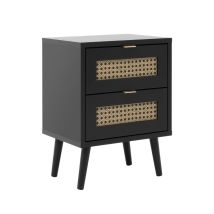 Comodino Vienna61a 2 Cassetti Nero Con Frontali Effetto Vimini
