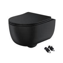 Fnx Bathrooms - Matt Black Rimless Wall Hung Toilet Pan With Soft Close Seat - Hidden Fixations