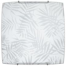Energy - Plafoniera 1xe27 Vanessa1 X E27 Ganci Cromati Piastra In Vetro Bianco Decorato Con Foglie 30x30 Cm Okx