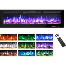 60-inch Stylish Electric Fireplace, Touchscreen Glass Panel, Nine-colour Adjustable Flame, Freestanding Wall Mounted Heater With Crystal & Log Kits, 