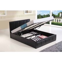 Furniturestop - Excellence Ottoman Storage Faux Leather Bed - Brown - Luxury Memory Foam Mattress 4ft6