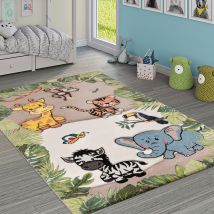 Paco Home - Tappeto Per Bambini, Giungla Con Animali, Beige E Crema 140x200 Cm