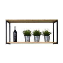 Box Furniture - Estantería Colgante Icub Big Wood 2 Estantes 2 Marcos 100x30x47cm Negro En Madera Maciza De Pino Acabado Vintage Estilo Industrial