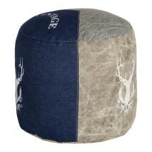 Asiento Redondo Ø35x43cm Lienzo/jeans Taburete Jacksonville Nature/azul Relleno De Algodón Puff Pouf Reposapíes Hecho A Mano Cojín Elegante Cubo 
