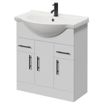 Alexander James Gloss White 750mm 3 Door Vanity Unit - 750mm - Matt Black 96mm Bar Handle