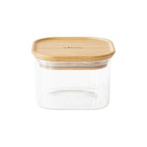 Pebbly – Square 500ml Canister with Bamboo Lid – Ideal for Storing Spices, Herbs, Tea, Rice – Durable Borosilicate Glass
