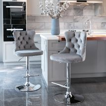 Tabourets De Bar Pivotants En Velours, Hauteur D’assise Réglable De 25 À 33 Pouces, Base Chromée Avec Dossier, Confortables Et Capitonnés Pour La 