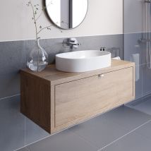 Vitusso - Bathroom Oak Wall Hung Vanity Unit And Basin Sink Cabinet Storage 1100mm With 600mm Oval White Basin