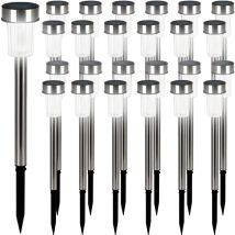 Monzana - Deuba Pack Of 24 White Led Solar Powered Garden Lights Brushed Stainless Steel
