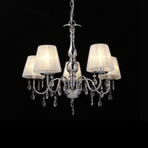Lampada A Sospensione A 5 Bracci Con Paralumi Conici E Cristalli Artificiali - Cromo / Bianco Lux.pro