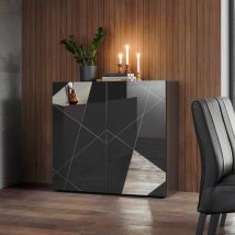 Credenza Moderna Gris Brillante Madia 2 Puertas Espejo Vittoria Glam Gr.