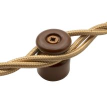Amarcords - Fermacavo Con Viti E Tasselli. 5 Isolatori Vintage In Porcellana Di Colore Marrone Per Installazioni Di Cavi Treccia A Parete.
